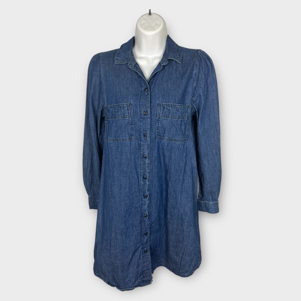 Madewell Size XS Blue Medium Wash Denim‎ Chambray Shirt Dress Long Sleeve